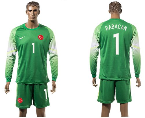 Turkey #1 Babacan Green Goalkeeper Long Sleeves Soccer Country Jersey - Click Image to Close
